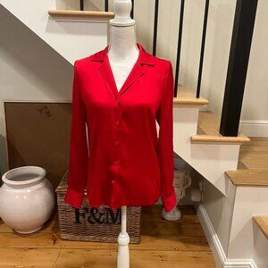 Quince Washable Stretch Silk Notch Collar Blouse Size Small in Salsa Unworn